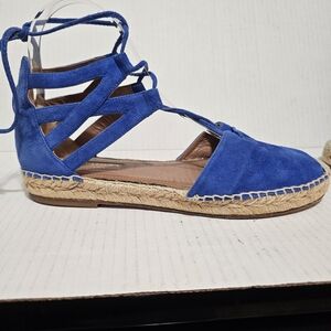 Aquazzura Belgravia Suede Espadrille Flats Mondrian Royal Blue Ankle Wrap sz 6.5